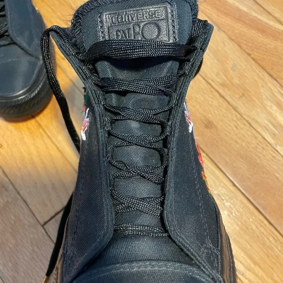 Converse PatBO All*Star Black Floral Embroidered Wedge Sneaker Size 7 - Picture 4 of 9